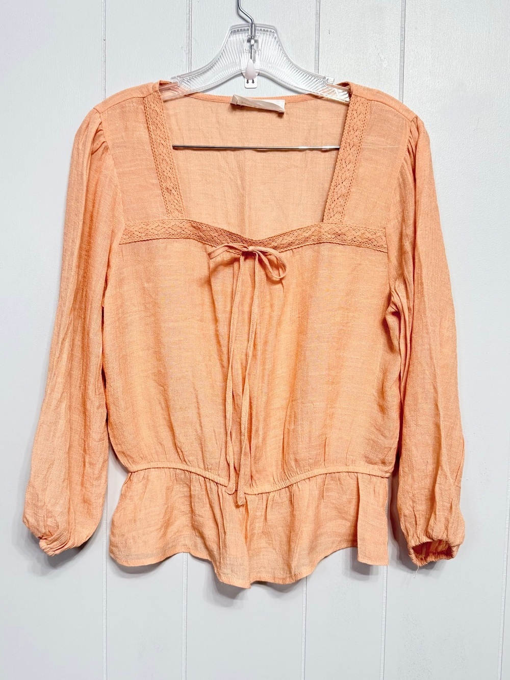 #7) june & hudson Peach Tie-Front Peplum Blouse